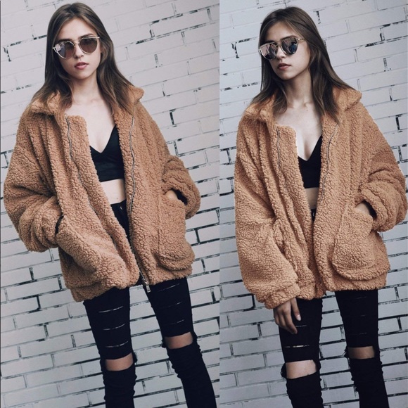 Tan Oversized Sherpa Teddy Jacket - Picture 5 of 8